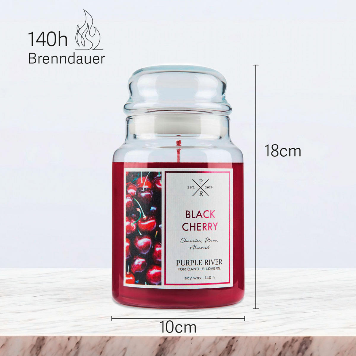 DUFTKERZE Purple River - Rot, Naturmaterialien/Glas (18cm)