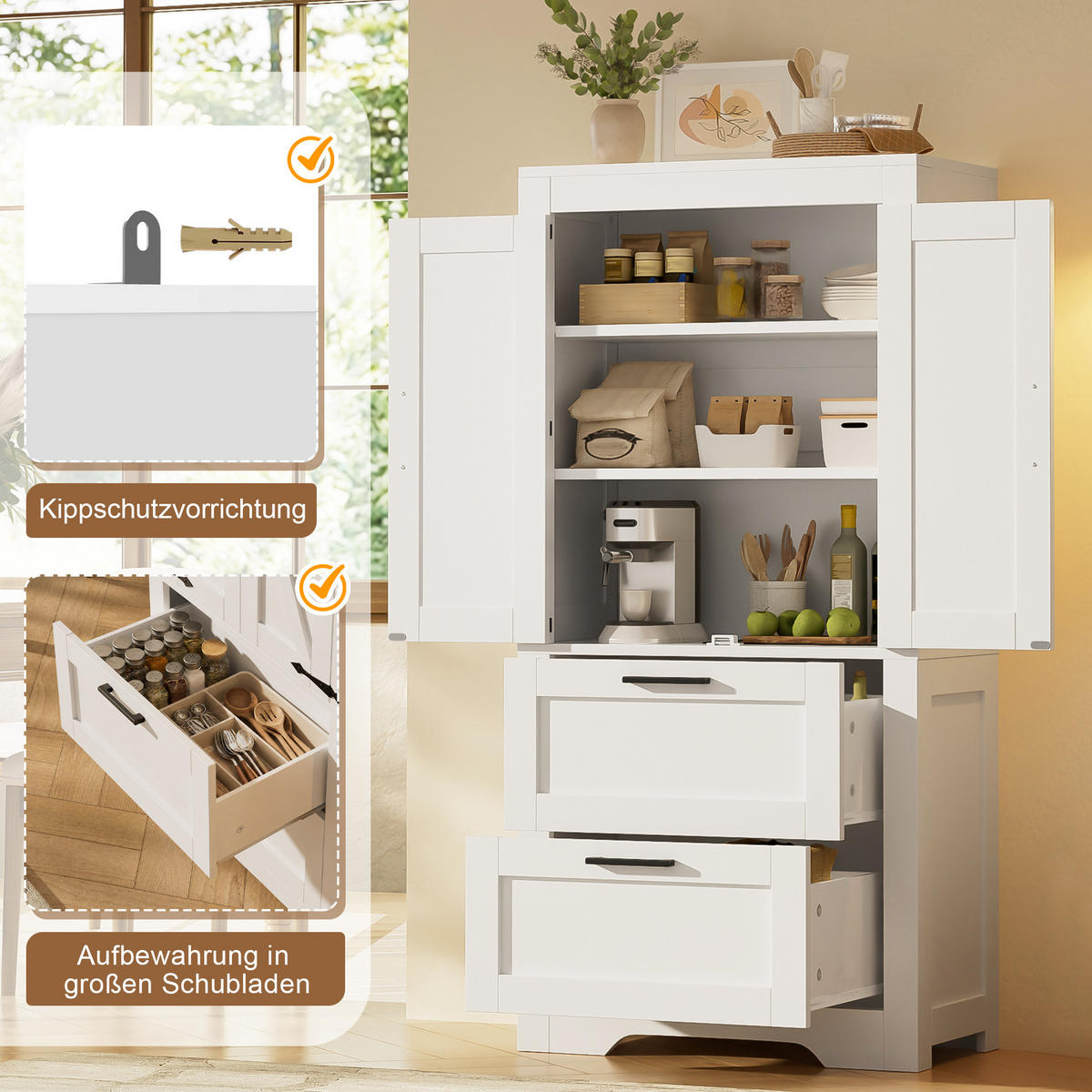 HIGHBOARD DE-38698 60/30/128 cm 2 Schubladen und Scheunentür Weiß - Weiß, Holzwerkstoff (60/128/30cm) - ComfortXL