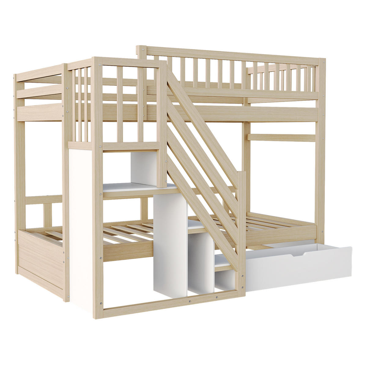 ETAGENBETT mit Stauraum 90x200 cm Massivholz Weiß und Naturholz - Wengefarben, Holzwerkstoff (90/200cm) - Beauniv