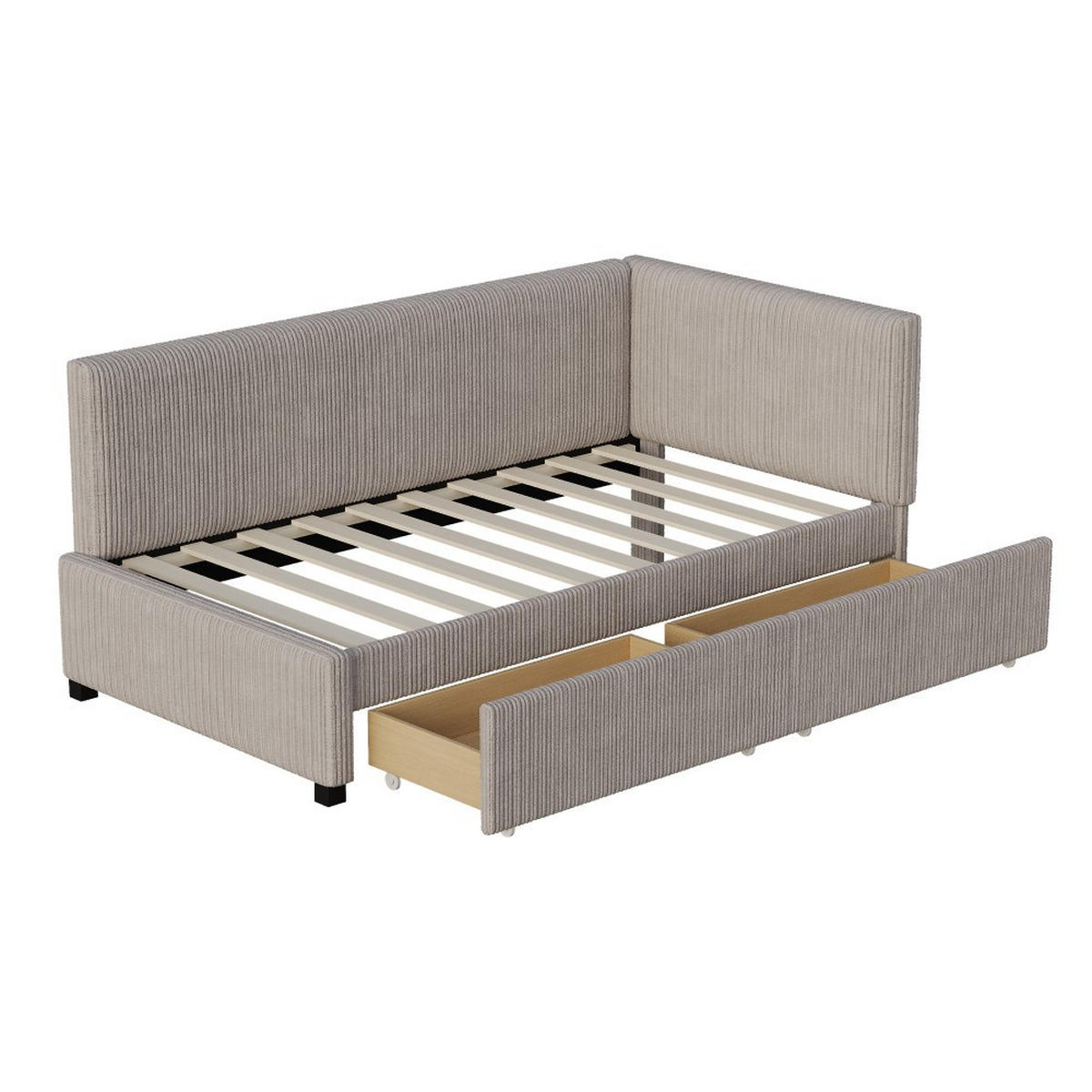 SCHLAFSOFA 90x200 cm in Grau Samtstoff mit 2 großen Stauraumschubladen - Grau, Holz/Textil (97/68/204.5cm) - KOMHTOM