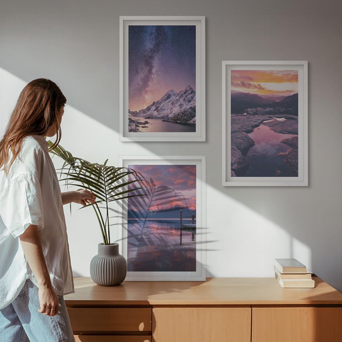 WANDBILDER 3er-Set - 40x60 cm Weißer Rahmen - Berge, Wasser, wunderschöne Landschaften - Weiß, Kunststoff (40/60cm) - ArtPrintCave