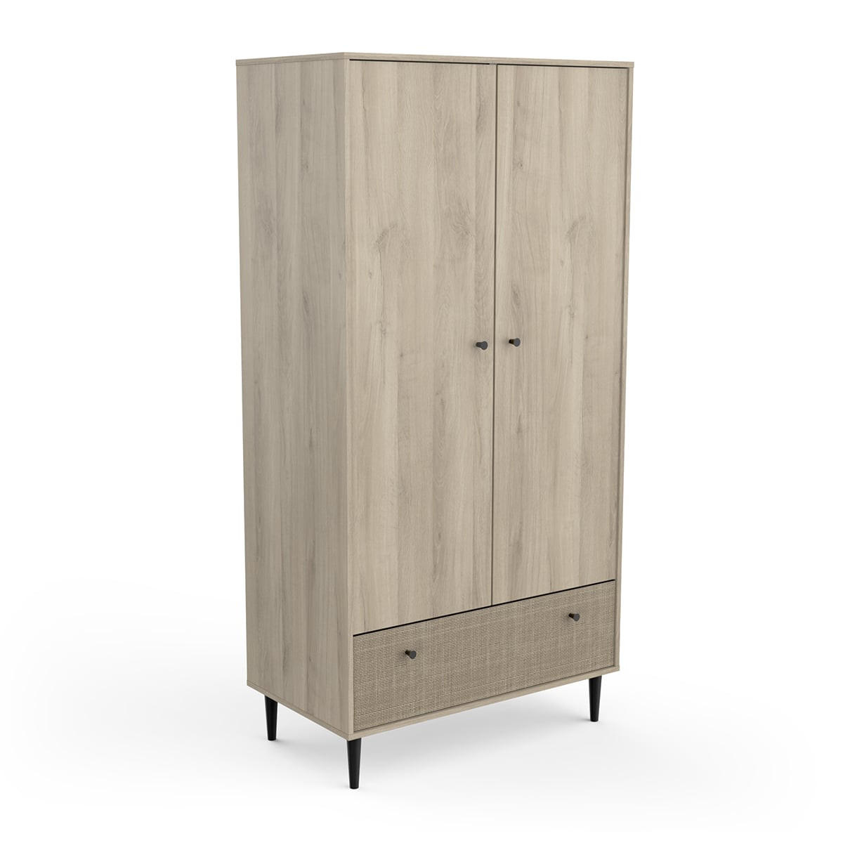 SCHRANK mit 2 Türen und 1 Schublade in Kronberg-Eiche-Dekor, Rattan-Druck und Mattschwarz Saïgon - H181,1 cm - Apfelbaumfarben, Holzwerkstoff (50/181.1/90.47cm) - Calicosy