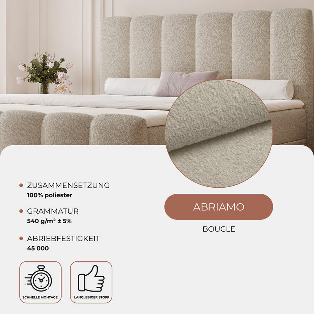 BOXBETT FERRERO 160/200 cm, in Creme, mit Matratze - Creme, Textil (160/200cm) - Idohome
