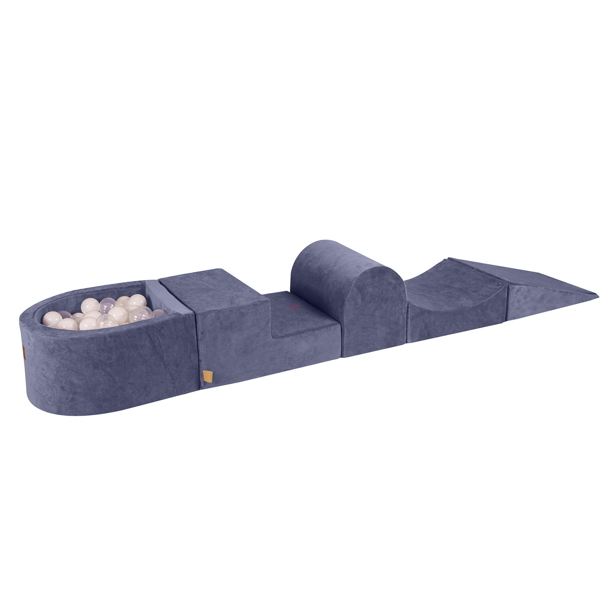 BÄLLEBAD klein mit Schaumstoff Bausteinen für Kinder, Samt, Graublau - Transparent/Blaugrau, Textil (250/45/30cm) - MeowBaby