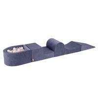 BÄLLEBAD klein mit Schaumstoff Bausteinen für Kinder, Samt, Graublau - Transparent/Blaugrau, Textil (250/45/30cm) - MeowBaby