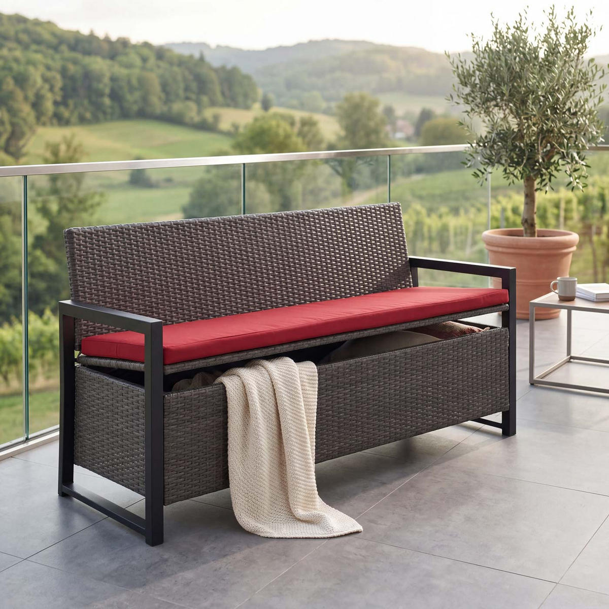 SITZBANK Grau, Bordeaux - Bordeaux/Grau, Kunststoff (164/87/57cm) - MCW