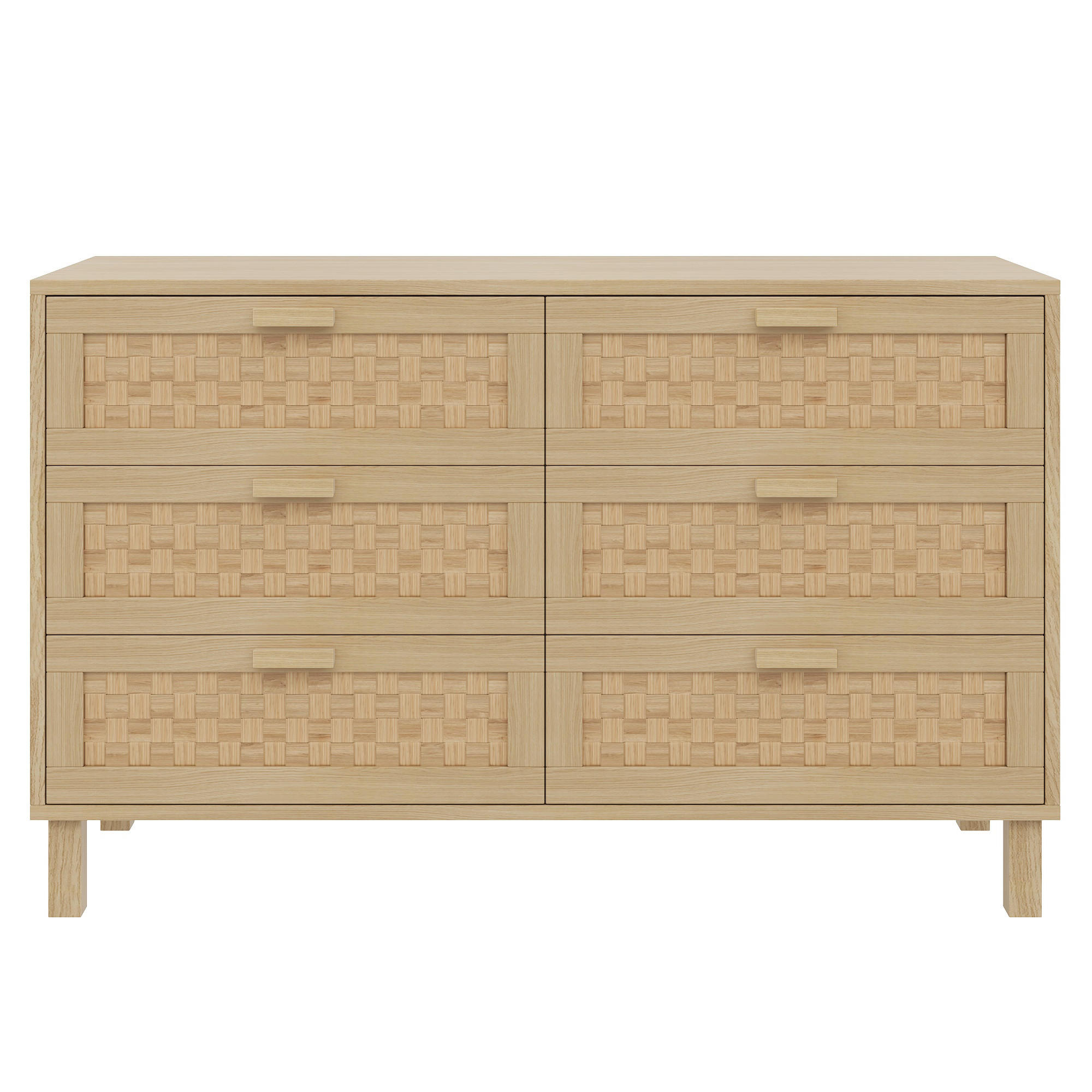 SIDEBOARD mit 6 Schubladen Rattan, 120/40/75cm - Buchefarben, Holzwerkstoff (120/75/40cm) - Urban Meuble