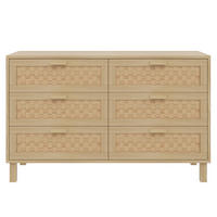 SIDEBOARD mit 6 Schubladen Rattan, 120/40/75cm - Buchefarben, Holzwerkstoff (120/75/40cm) - Urban Meuble
