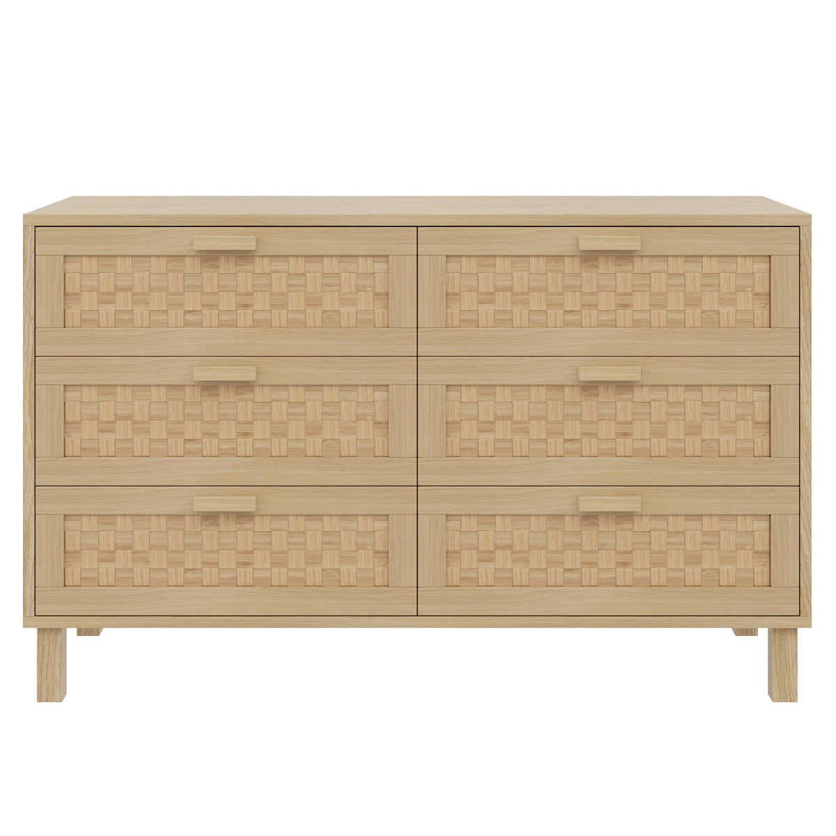 SIDEBOARD mit 6 Schubladen Rattan, 120/40/75cm - Buchefarben, Holzwerkstoff (120/75/40cm) - Urban Meuble