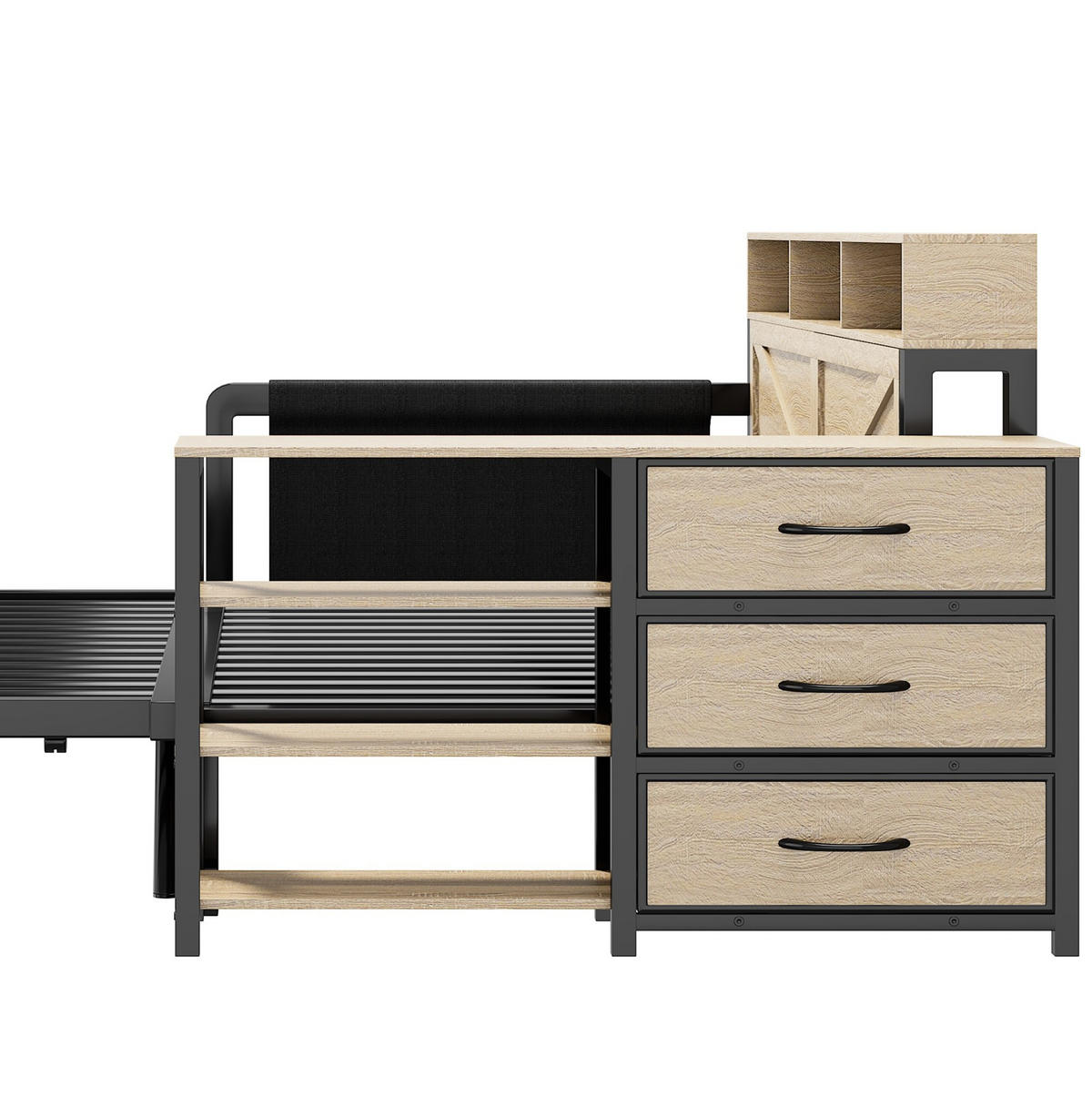 METALLBETT 90/200 cm mit Ausziehbett, Stauraum, LED und USB in Schwarz - Schwarz, Holzwerkstoff (90/200cm) - BEAOK
