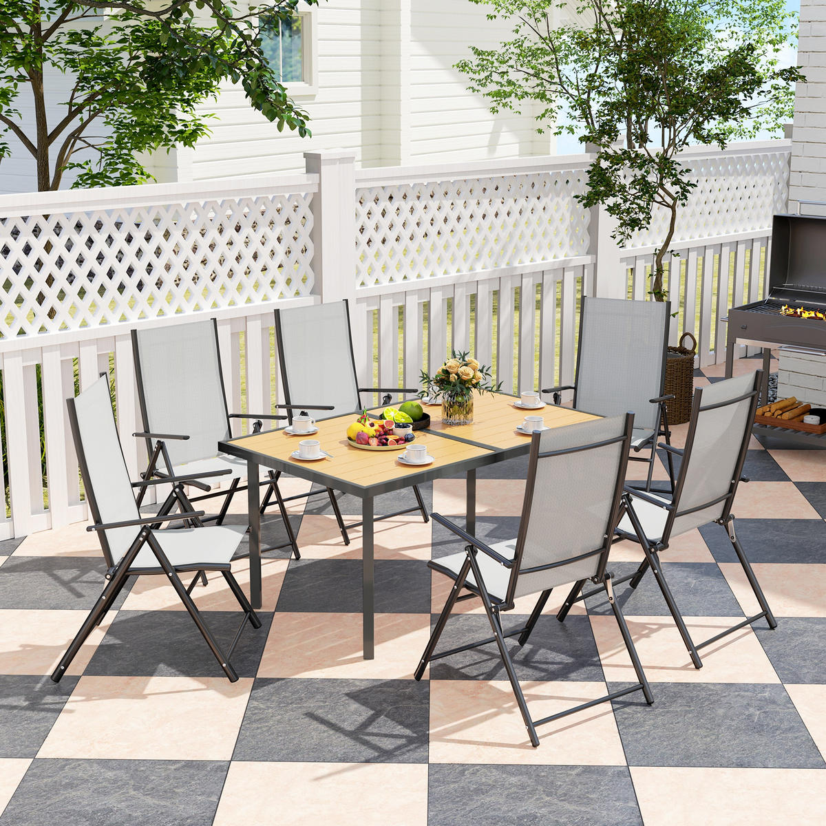 GARTENTISCH DE-14139 für 6 Personen, Holzoptik-Stahl Natur - Naturfarben, Metall (150/90/72cm) - ComfortXL