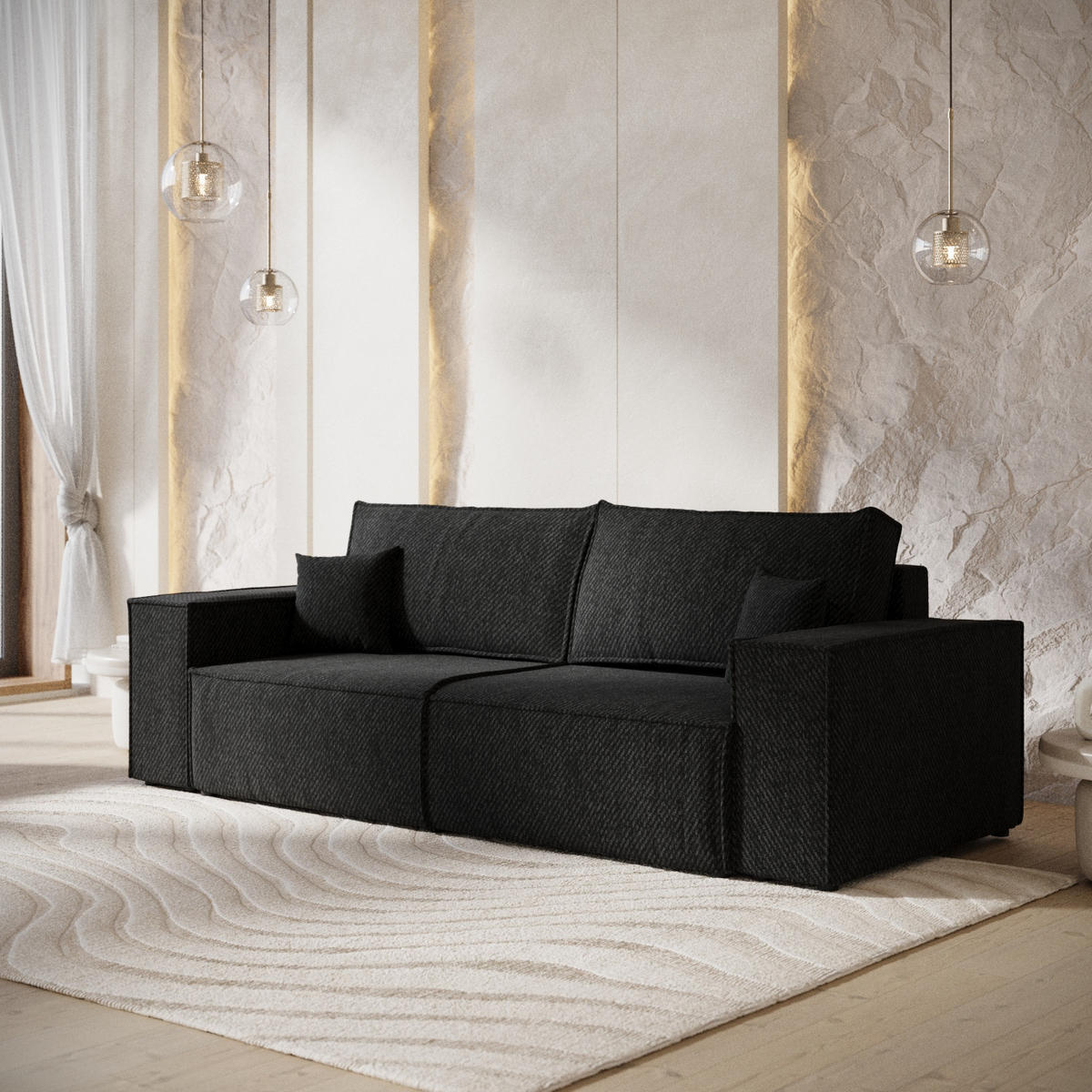 SOFA RESSO mit Schlaffunktion Schwarz im Neve Stoff - Schwarz, Holz/Holzwerkstoff (255/70/105cm) - AltaBeds