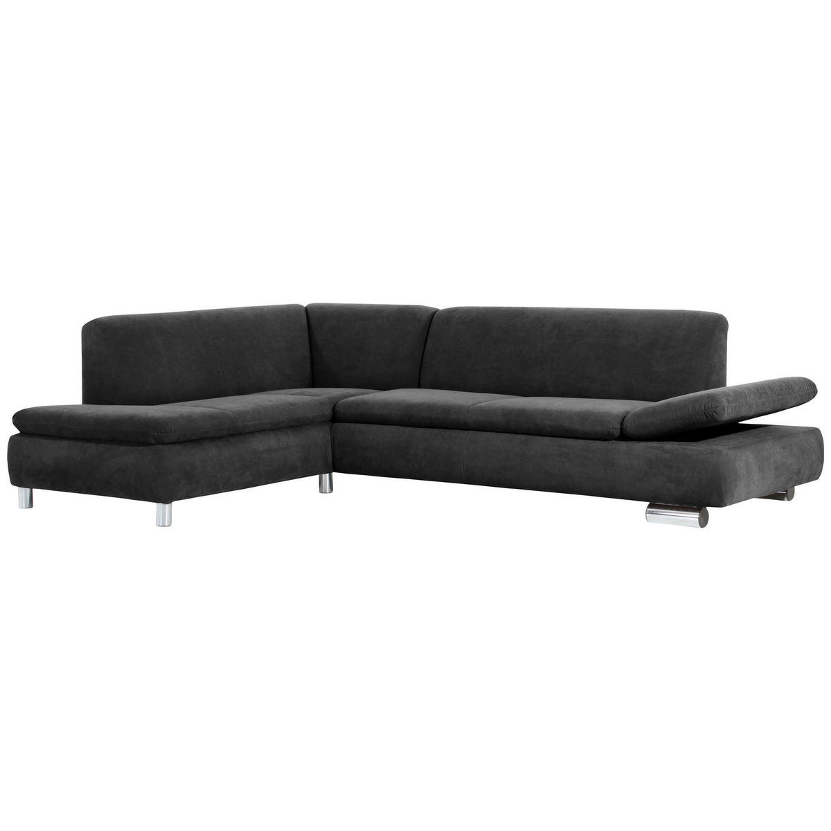 ECKSOFA mit Ottomane links Kaye Bezug Veloursstoff Metallfuß verchromt / anthrazit - Anthrazit, Kunststoff (190/270cm) - 58aufmkessel