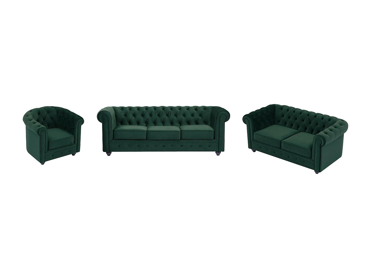SOFAS 3-Sitzer, 2-Sitzer & Sessel - Samt - Grün - CHESTERFIELD - Grün, Textil (88/72/205cm) - Vente-Unique