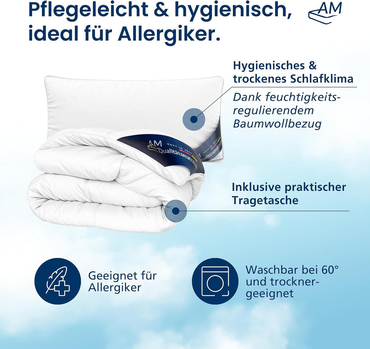 BETTWAREN SET Mikrofaser 155/220cm, Kissen 40/80 cm 2er Set - Weiß, Textil (155/220cm) - AM Qualitätsmatratzen