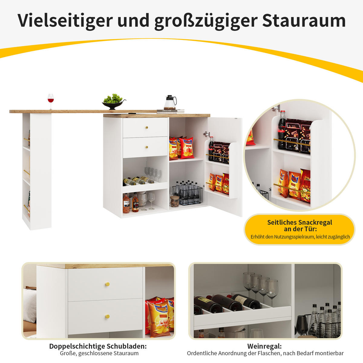 BARTISCH 105/39/102 cm Weiß drehbar aus MDF mit 4 Schubladen - Weiß, Holzwerkstoff (204/39/104cm) - OKWISH