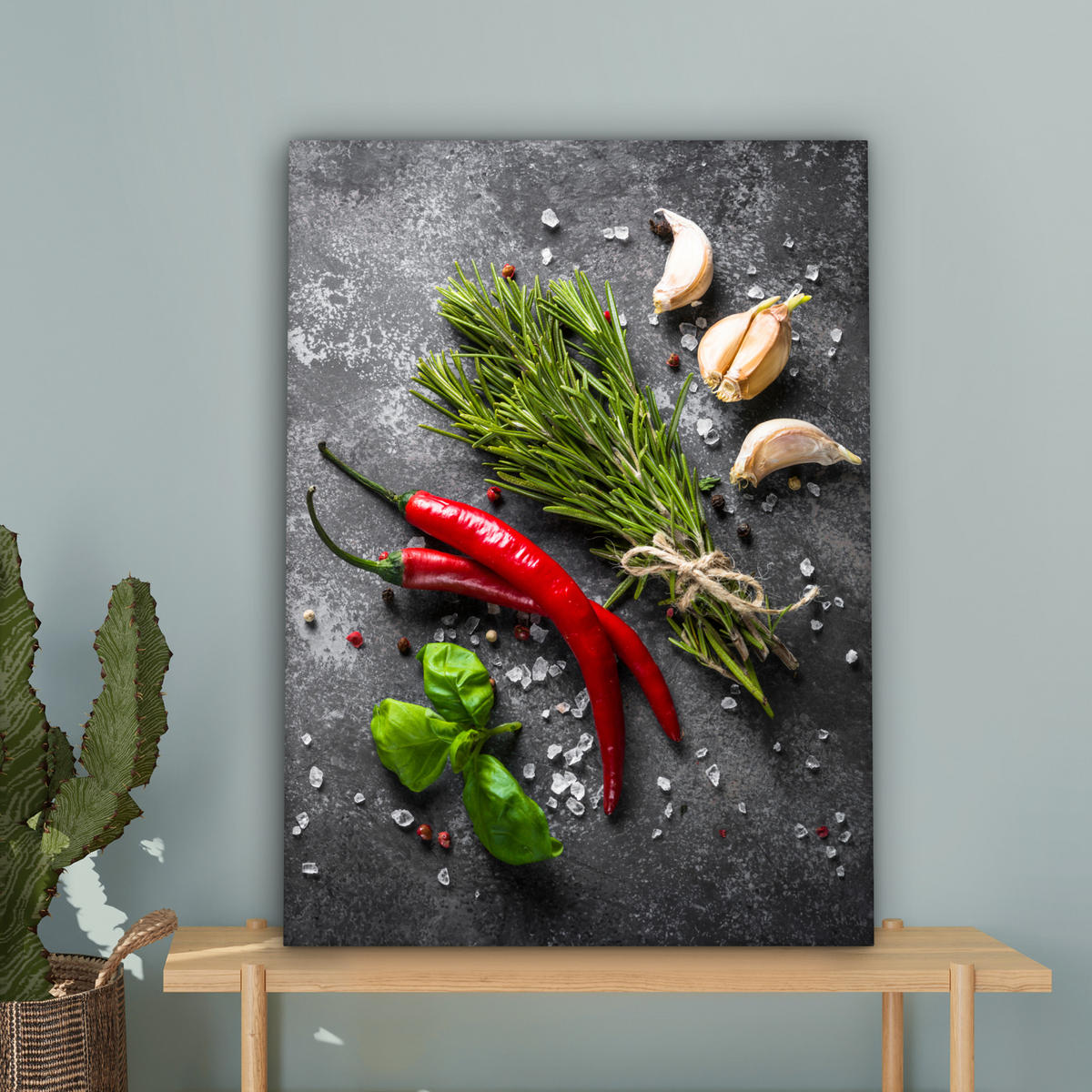 LEINWANDBILD Pfeffer - Kräuter - Gewürze - Beton 60x80 cm - Dunkelgrau, Textil (60/80cm) - MuchoWow