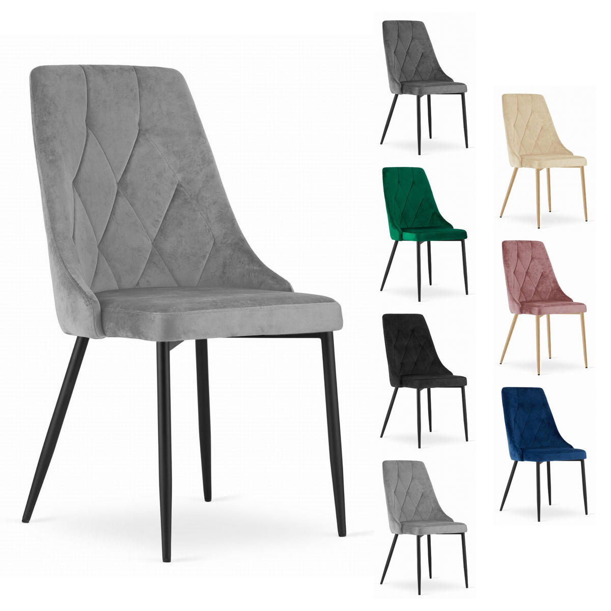 STUHL BRISIGHELLA 4-er Set, Grau, mit Samtstoff gepolstert - Beige, Textil/Metall (48/93/56cm) - Komodee