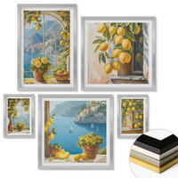 WANDBILDER 5er Set - 50x50 cm & 20x30 cm & 40x60 cm Silberner Rahmen - Meerblick, italienische Zitronen - Silberfarben, Kunststoff (40/60cm) - ArtPrintCave