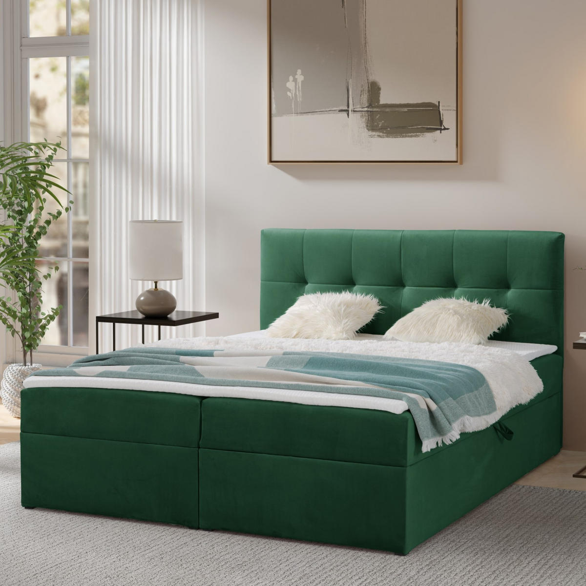 BOXBETT Toronto 180x200 Bonell-Matratze H3 und Topper - Silberfarben/Grün, Holz/Holzwerkstoff (180/200cm) - Ravio