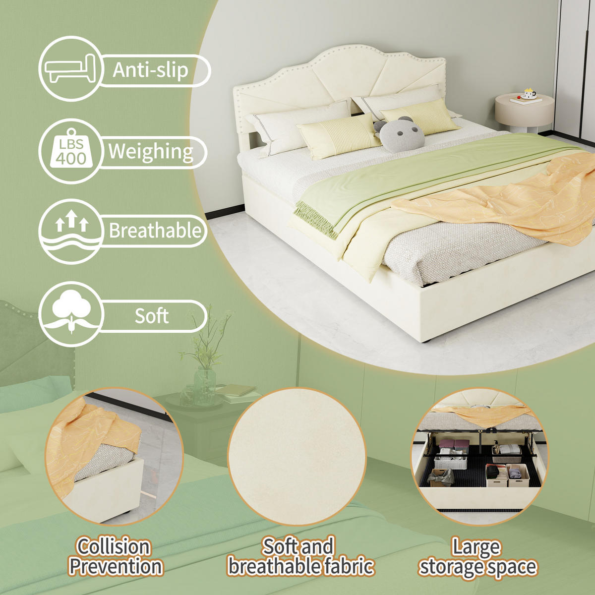 STAURAUMBETT 160/200 cm DE-35397 mit Gaslift-Staufach Beige - Beige, Metall (160/200cm) - ComfortXL
