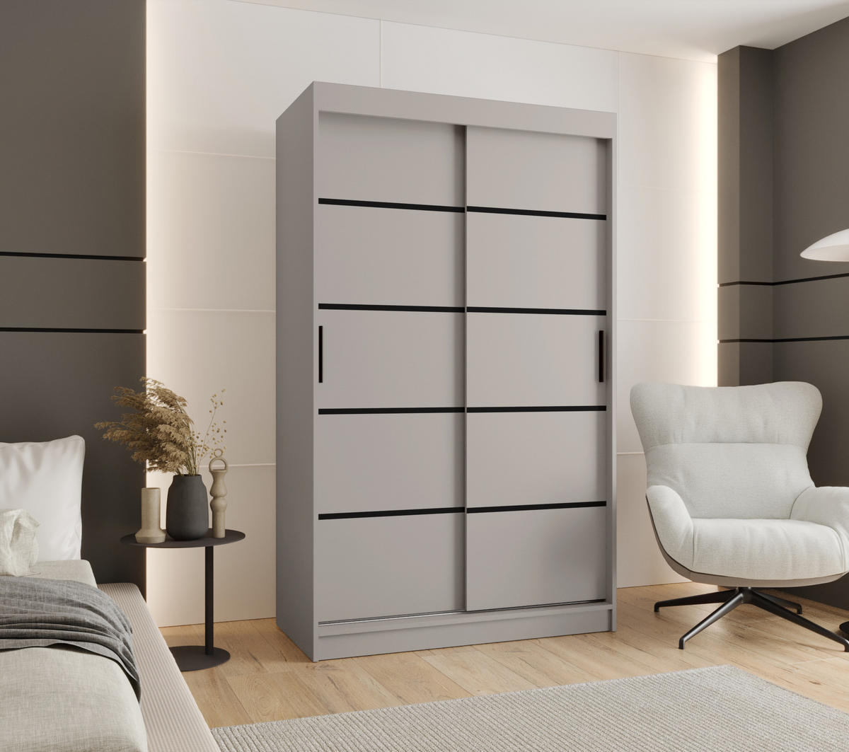 ŠATNÍ skříň s posuvnými dveřmi 200/120/62 2dveřová - černá/kašmírová, dřevo/plast (120/200/62cm)