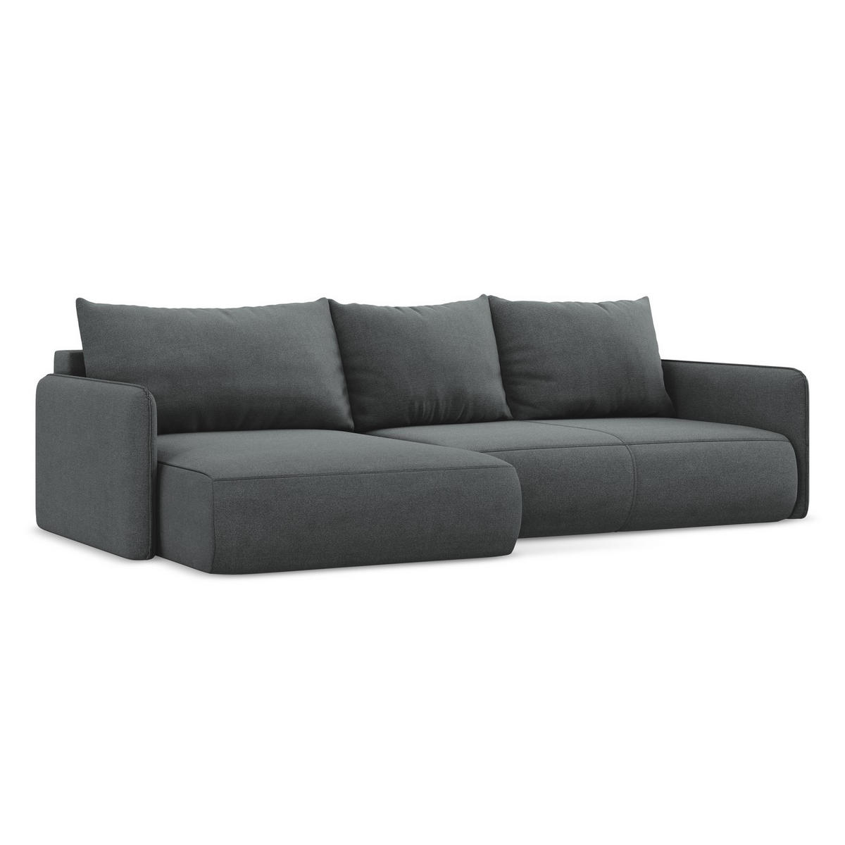 ECKSOFA mit Schlaffunktion Strukturstoff Stoff Grau - Schwarz/Grau, Kunststoff/Textil (148/240cm) - LaMiaSofa