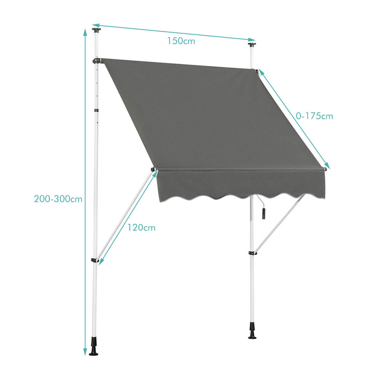 KLEMMMARKISE Grau - Grau, Metall (150/300/125cm) - COSTWAY