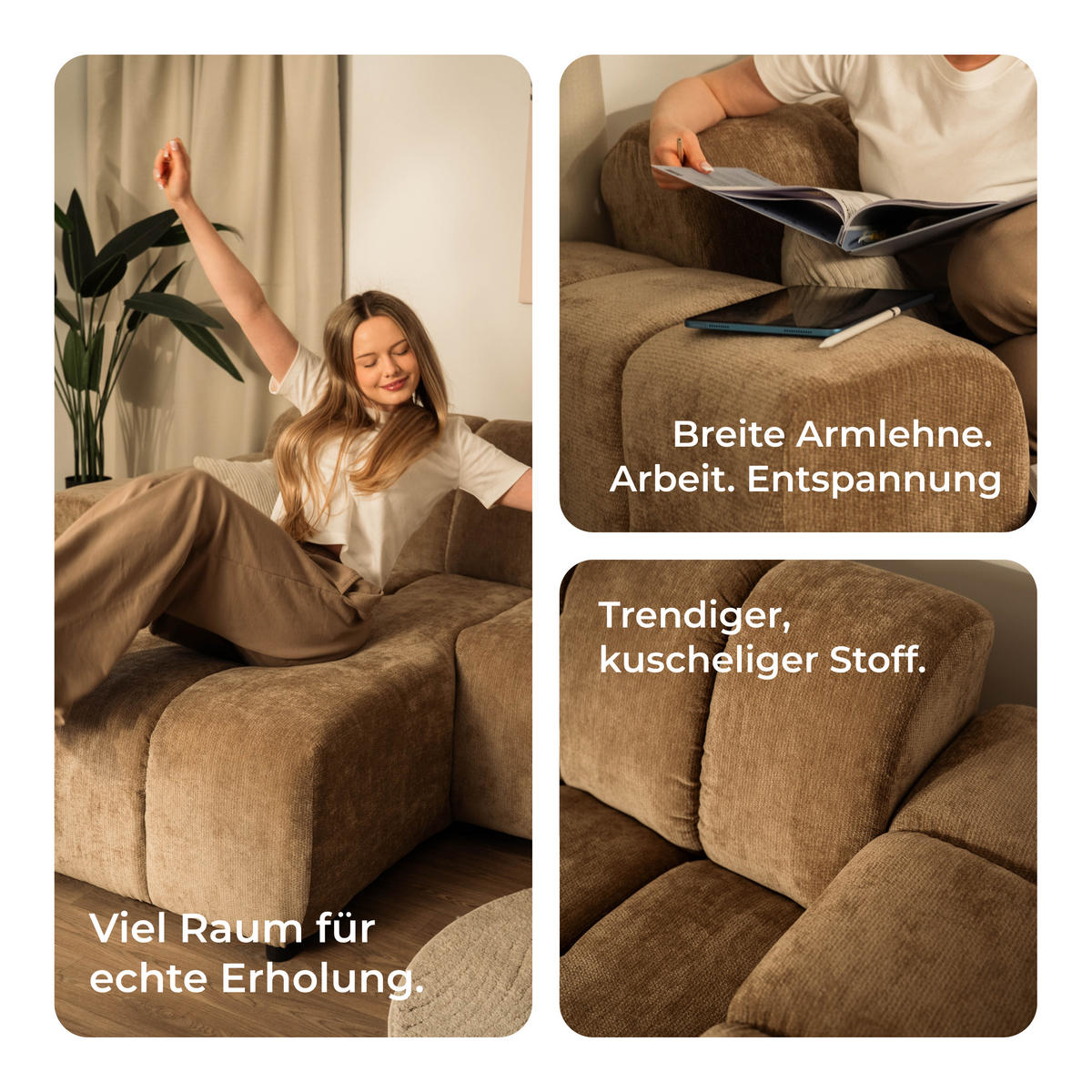 ECKSOFA SETIA LM L-S Blau Chenille - Blau, Holzwerkstoff (304/165cm) - MASSENO