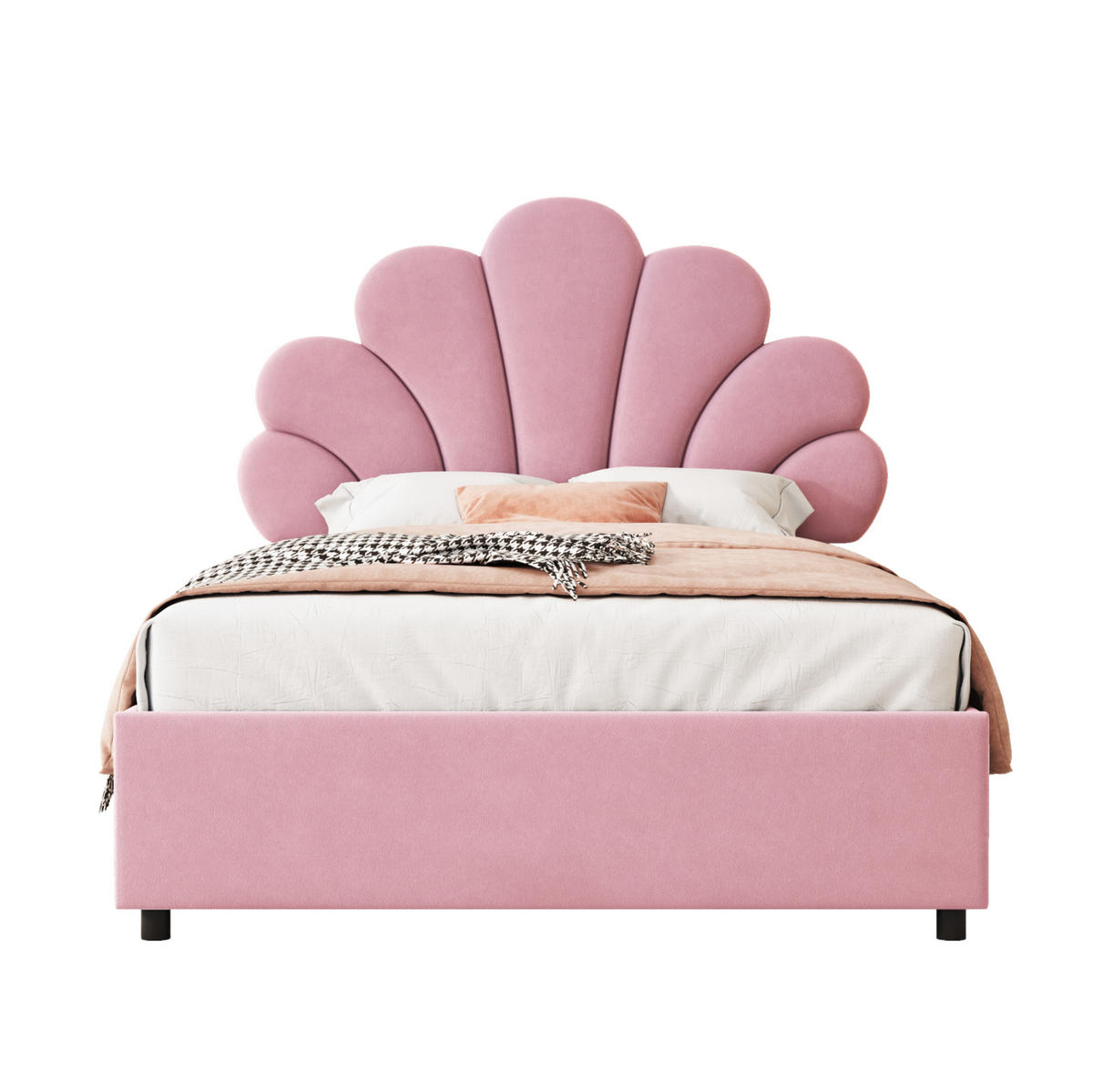 POLSTERBETT 90/200 cm Rosa mit geblümtem Kopfteil und hydraulischem Stauraum aus Samt - Rosa, Textil (90/200cm) - OKWISH