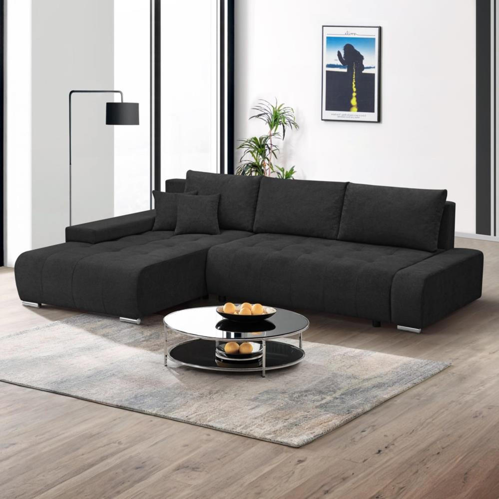 ECKSOFA Draco L schwarz links - Chromfarben/Schwarz, Textil/Metall (267/186cm) - Beautysofa