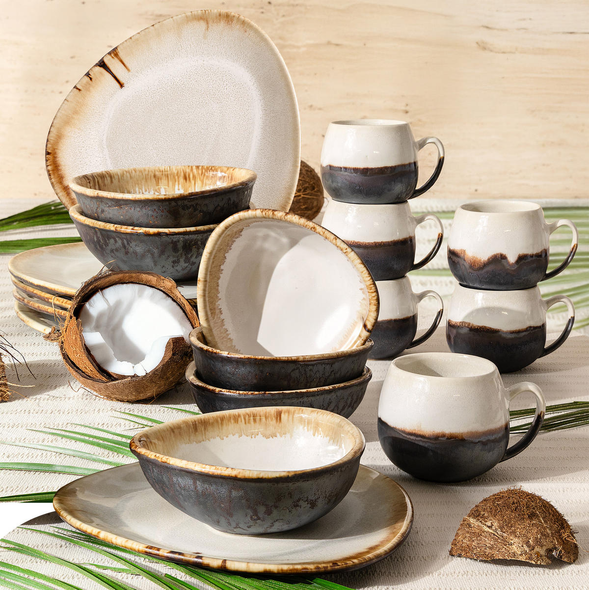 GESCHIRRSET PRIMA, 6-Personen, 18-tlg, Hellbeige - Beige, Keramik (25.7/2/24cm) - KONSIMO®