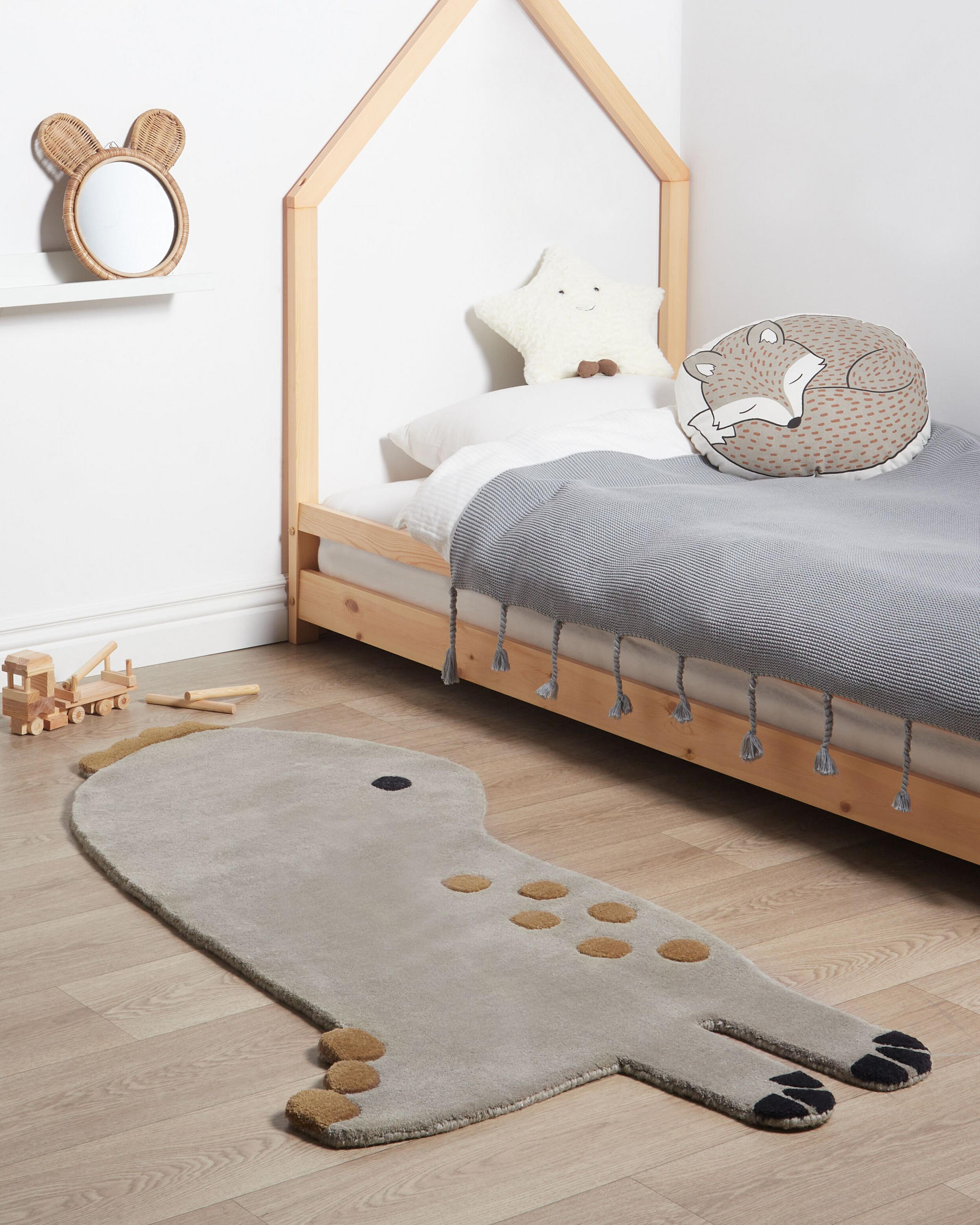 KINDERTEPPICH Dino 160/100 cm - Grau, Naturmaterialen (100/160cm) - Beliani