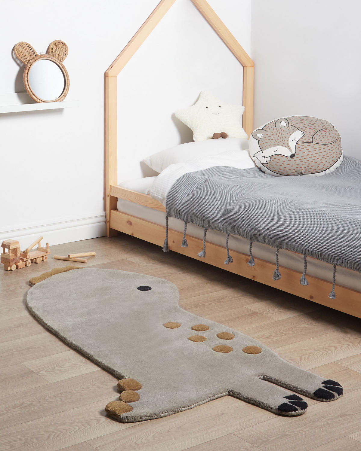 KINDERTEPPICH Dino 160/100 cm - Grau, Naturmaterialen (100/160cm) - Beliani