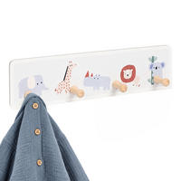 VĚŠÁK Vícebarevný dětský 4-háčky 10x38 cm - šedá/různobarevná, dřevo/kompozitní dřevo (38/10/5.5cm) - Relaxdays