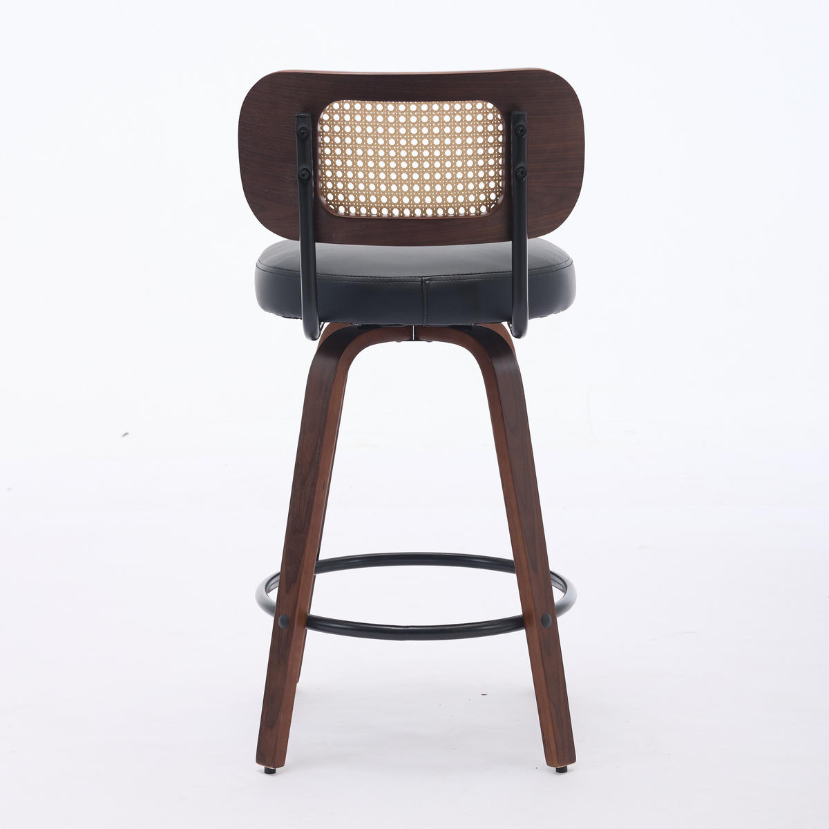 BARHOCKER 2er-Set drehbar mit Rattanlehne, Walnuss/Schwarz - Schwarz, Kunststoff (56/90/43cm)