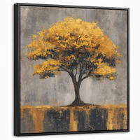 LEINWAND Bilder mit Rahmen - Baum - Blätter - Gold - Abstrakt - 50x50 - Grau, Textil (50/50cm) - MuchoWow