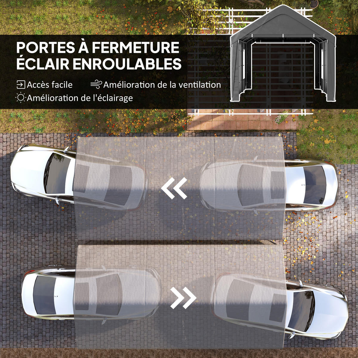 CARPORT DE-12659 300/600 cm mit 2 Rolltüren und 4 Fenstern Dunkelgrau - Dunkelgrau, Kunststoff (303/280/600cm) - ComfortXL
