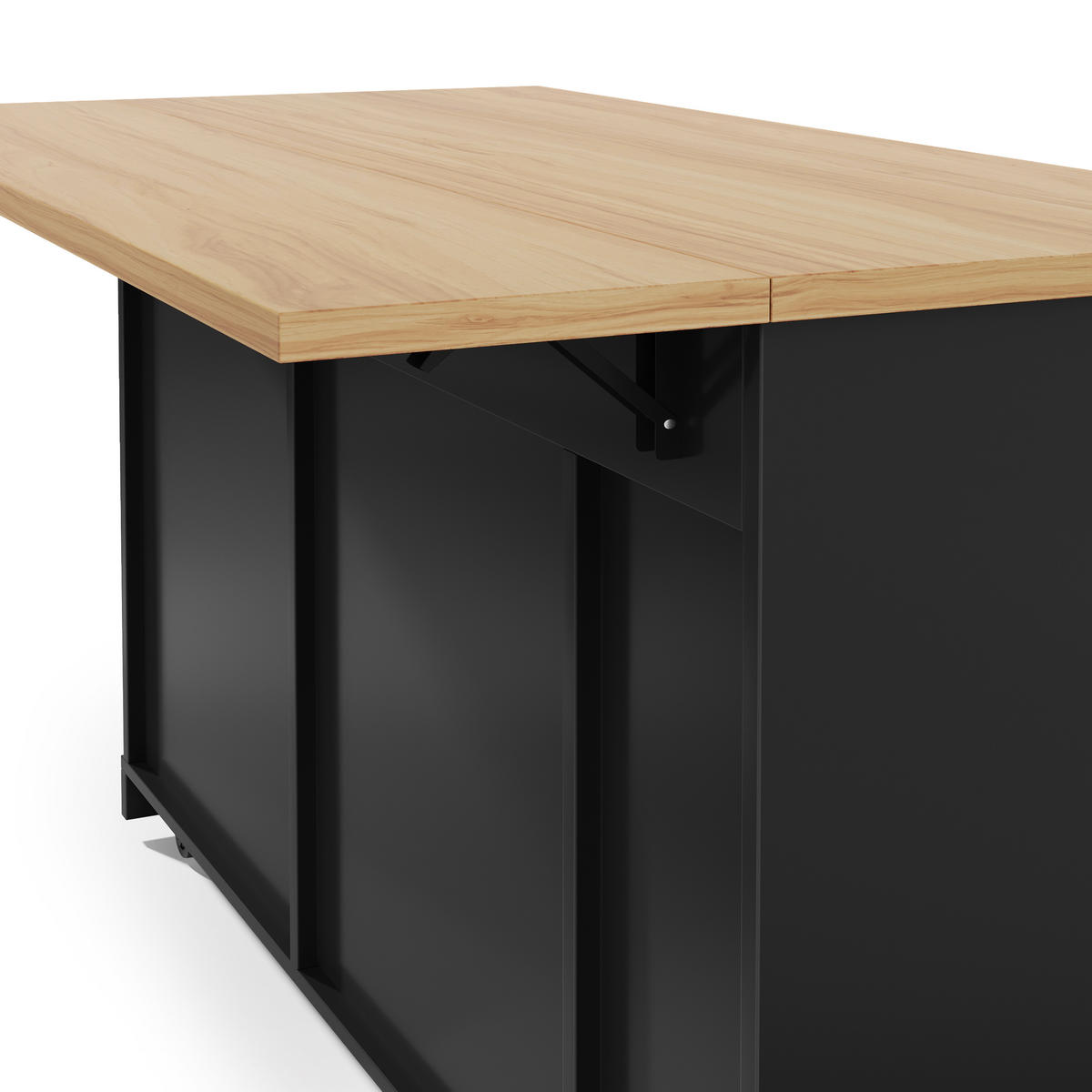 KUCHYŇSKÝ OSTRŮVEK černý s košem na odpadky, sklápěcí pracovní deskou a policí na koření, 120×45(70)×93 cm - bílá/přírodní, kompozitní dřevo (70/93.5/120cm) - STILVORA