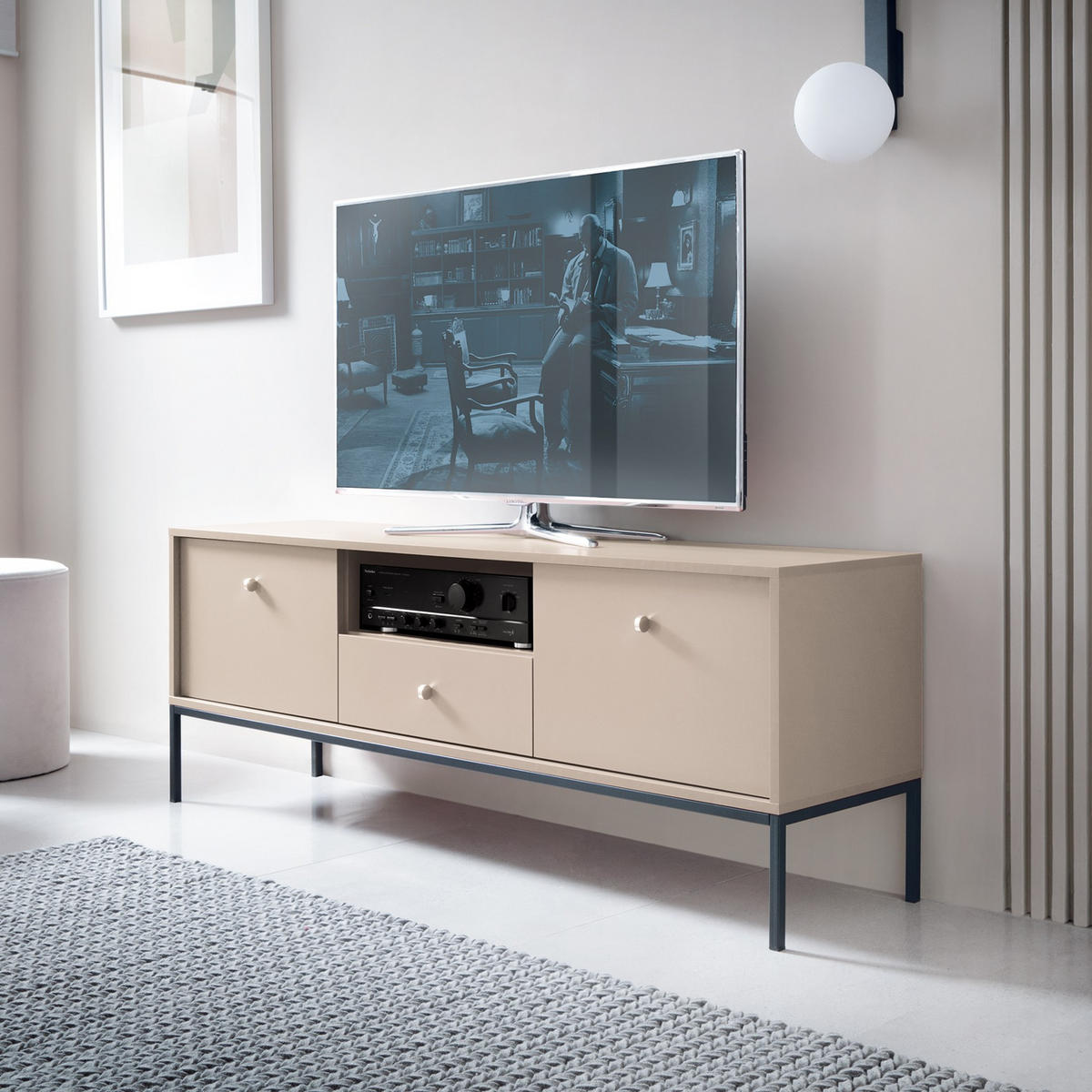 TV-BOARD BARI RTV2D1SZ (Beige, Goldene Griffe, Schwarzes Gestell, Schublade) - Beige/Goldfarben, Holz/Holzwerkstoff (154/56/39cm) - Ravio