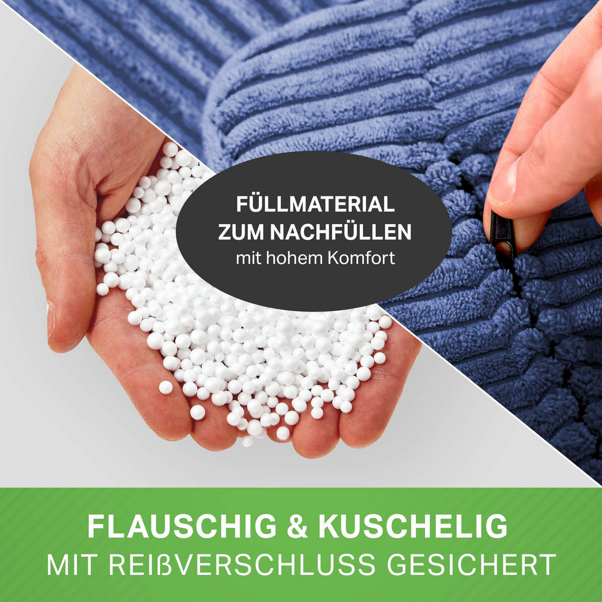LOUNGE-SITZSACK Cozy + Fußhocker - Dunkelblau, Textil (80/90/90cm) - Green Bean