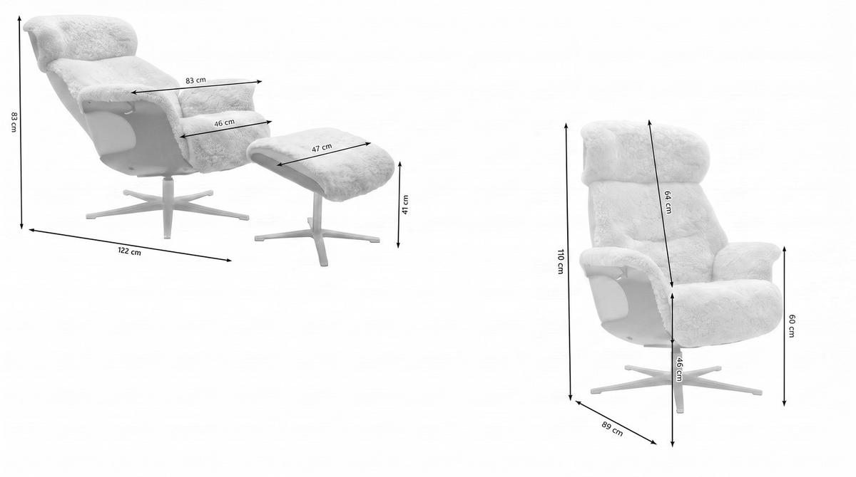 RELAXSESSEL TOSAR Grau Schaffell Relaxfunktion - Silberfarben/Grau, Naturmaterialien/Fell (83/110/89cm) - KAWOLA