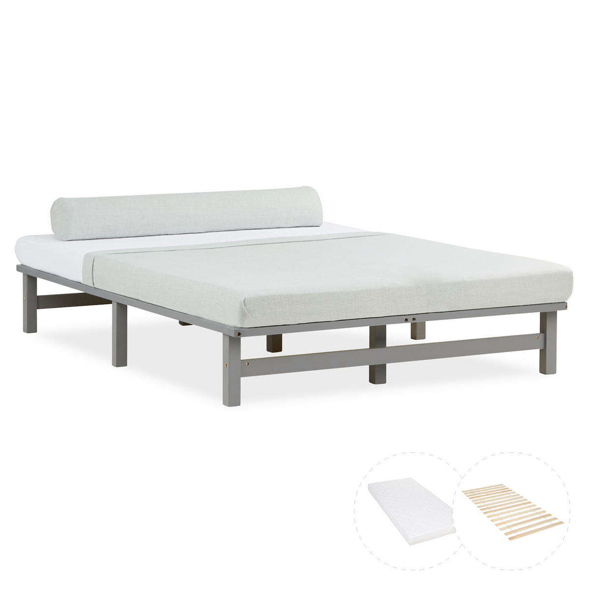 HOLZBETT mit Matratze 140/200 cm grau - Grau, Holz (140/200cm) - Homestyle4u