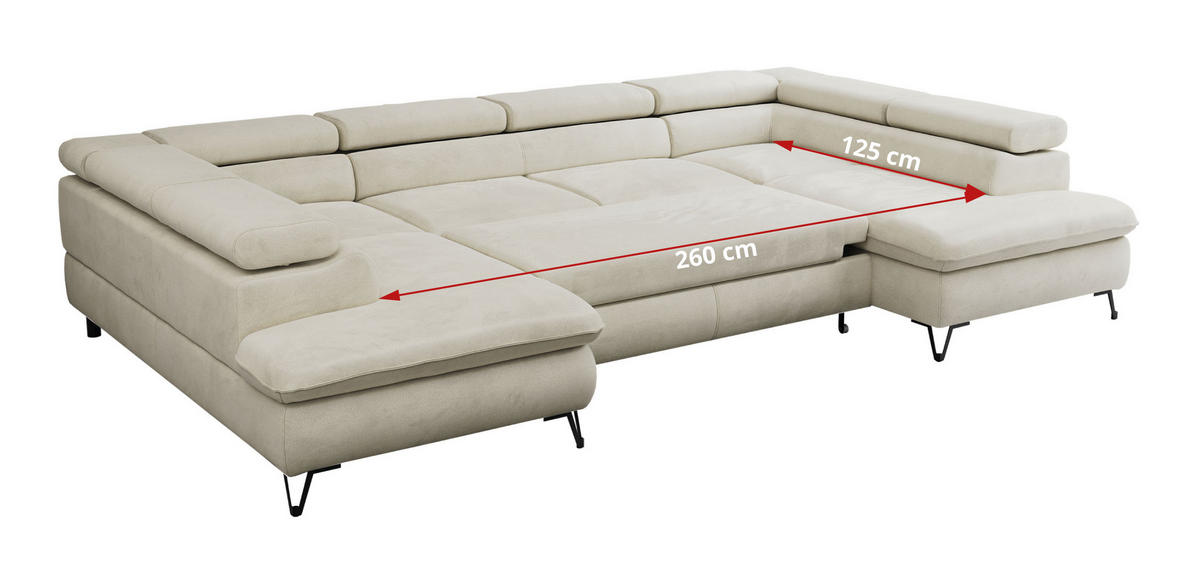 WOHNLANDSCHAFT PETER U Velvet Beige - Beige/Schwarz, Textil/Metall (346/76/208cm) - MKS