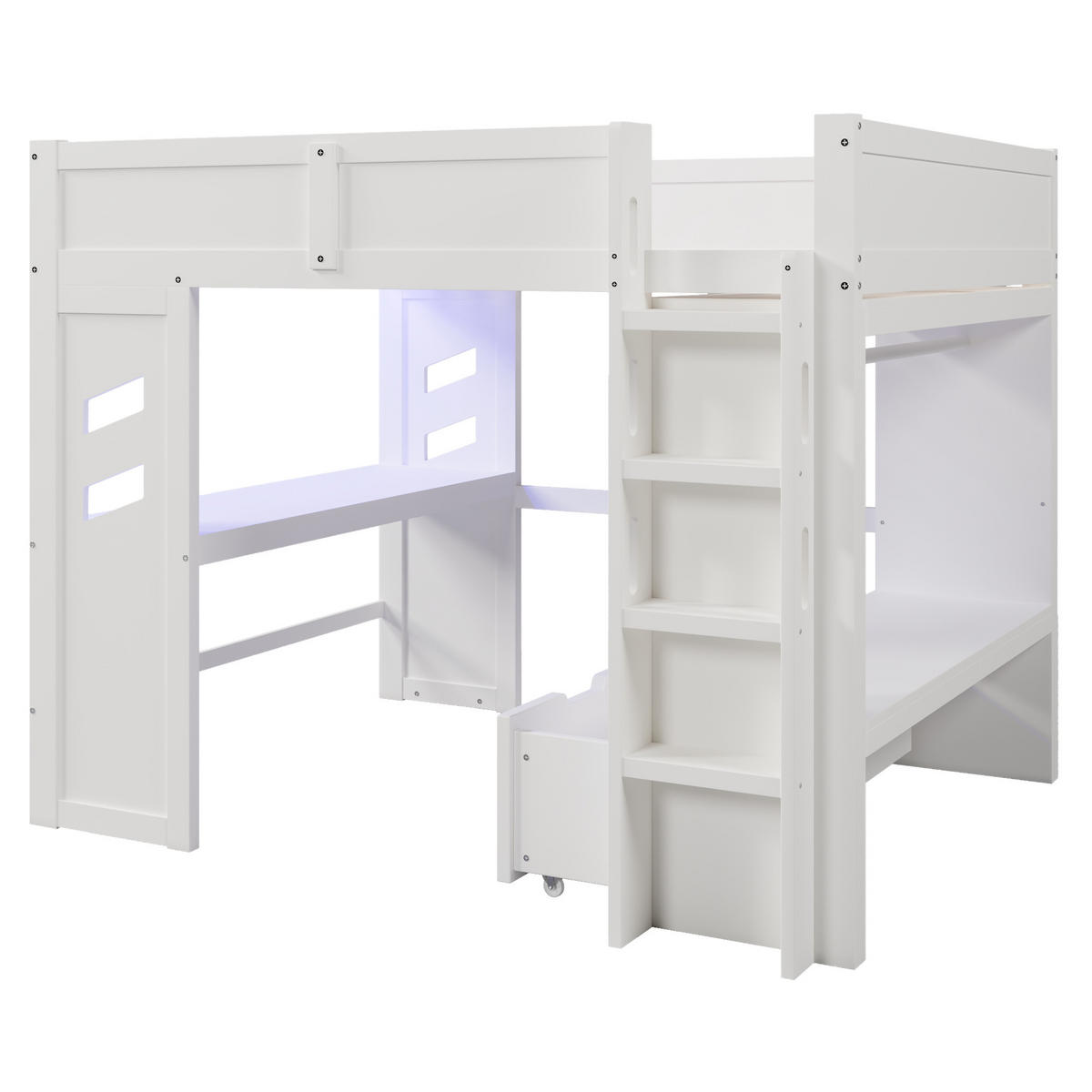 HOCHBETT 140/200 cm mit Schreibtisch und LED-Beleuchtung in Weiß - Weiß, Holz (140/200cm) - OKWISH