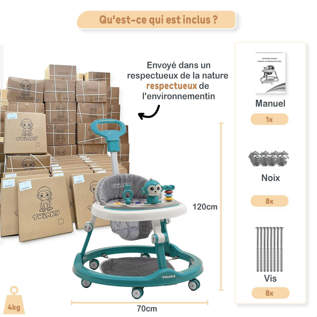 LAUFLERNWAGEN mit Spielset & Bodenmatte Azur Blau - Dunkelblau, Kunststoff (70/70cm) - Twinky