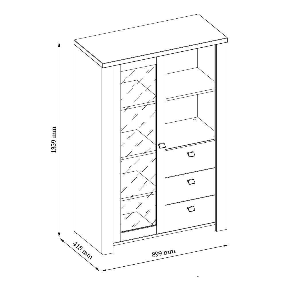 VITRINE Latour grau / Eiche Delano 90 / 42 / 135cm - Braun/Grau, Holz/Holzwerkstoff (90/135/42cm) - Feldmann-Wohnen