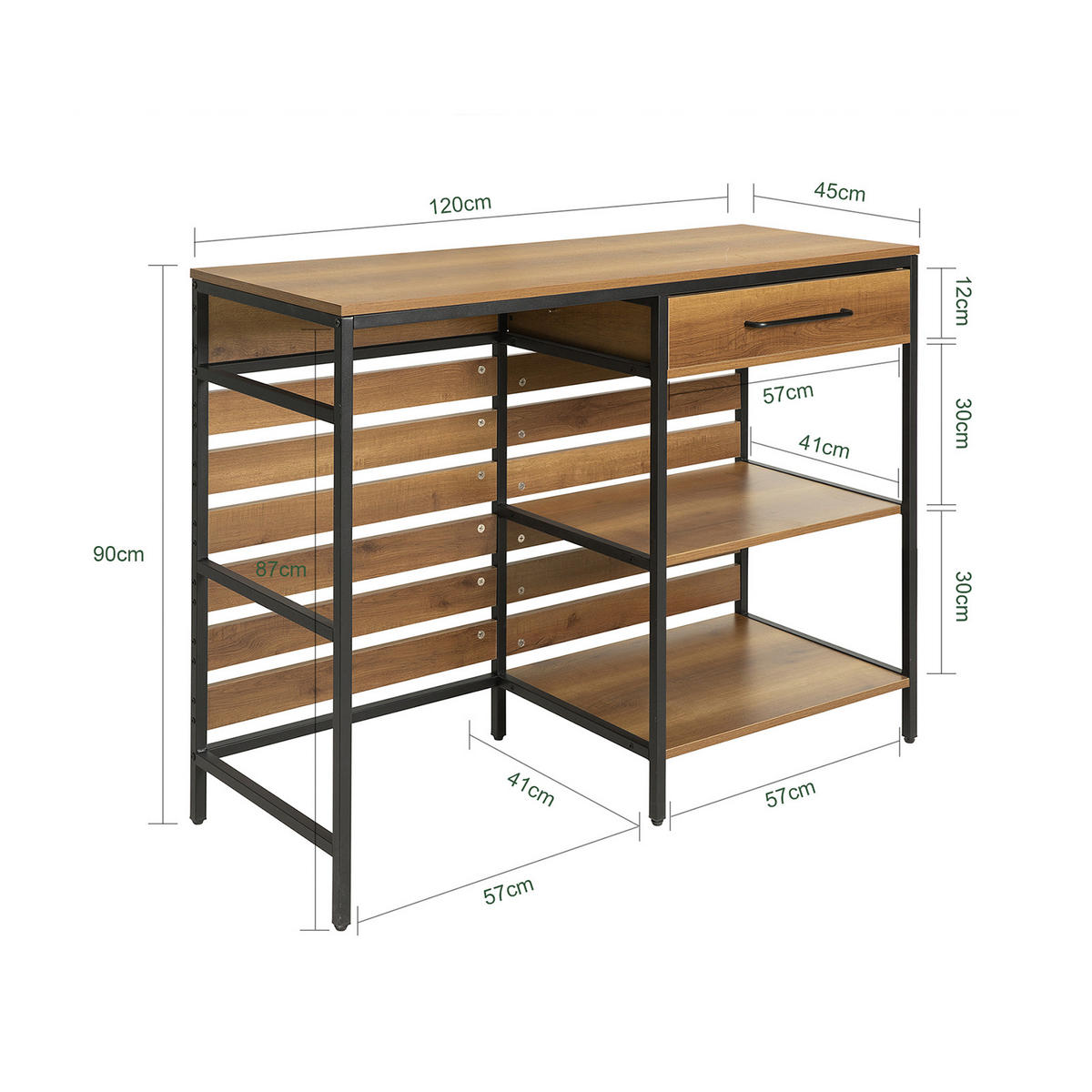 KÜCHENINSEL Vintage Braun - Schwarz/Braun, Holzwerkstoff/Metall (120/90/45cm) - SoBuy