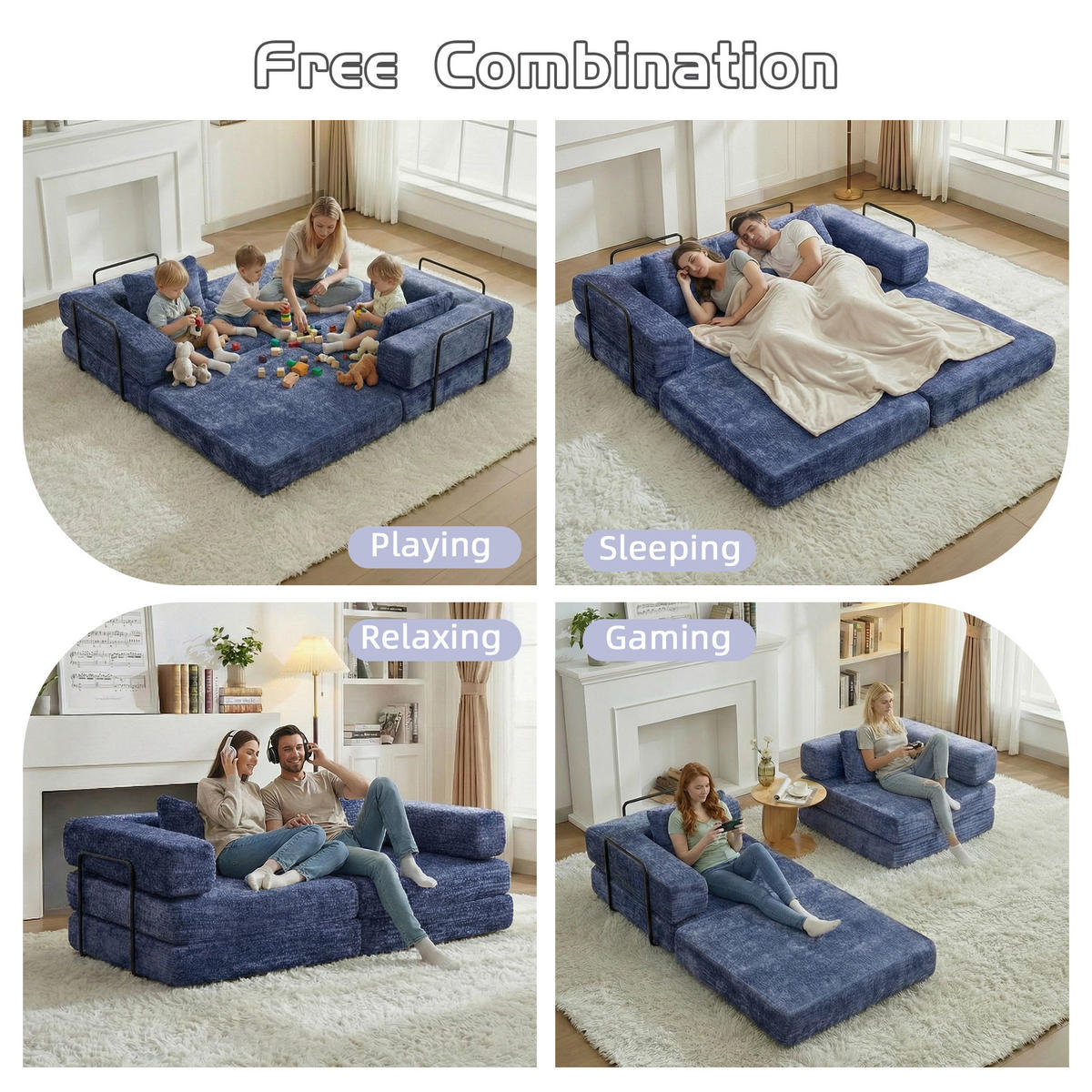 SCHLAFSOFA 2-in-1 faltbar mit Formrahmen, DE-42526, Dunkelblau - Dunkelblau, Textil (200/63/100cm) - ComfortXL