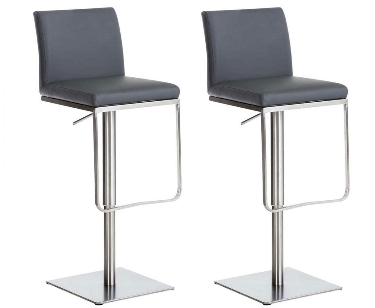 BARHOCKER 2er Set Lederlook Grau - Edelstahlfarben/Grau, Textil/Metall (42/86/44cm) - CLP